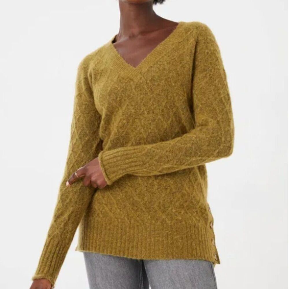 Women Fatface V Neck Alpaca Wool Blend Sacha Longline Jumper Dark Mustard Size 4